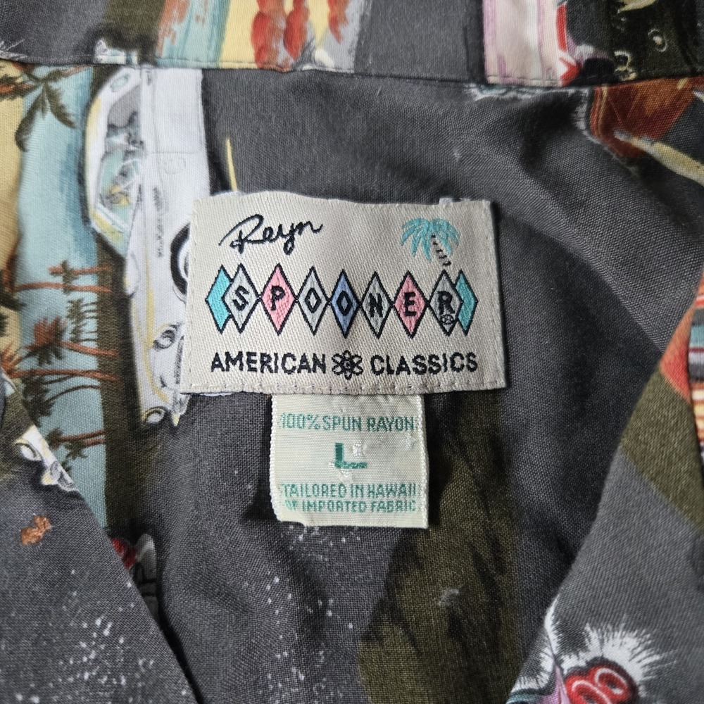 VTG Reyn Spooner American Classics Mens Large Button Up Rayon Classic Cars USA - Picture 6 of 9